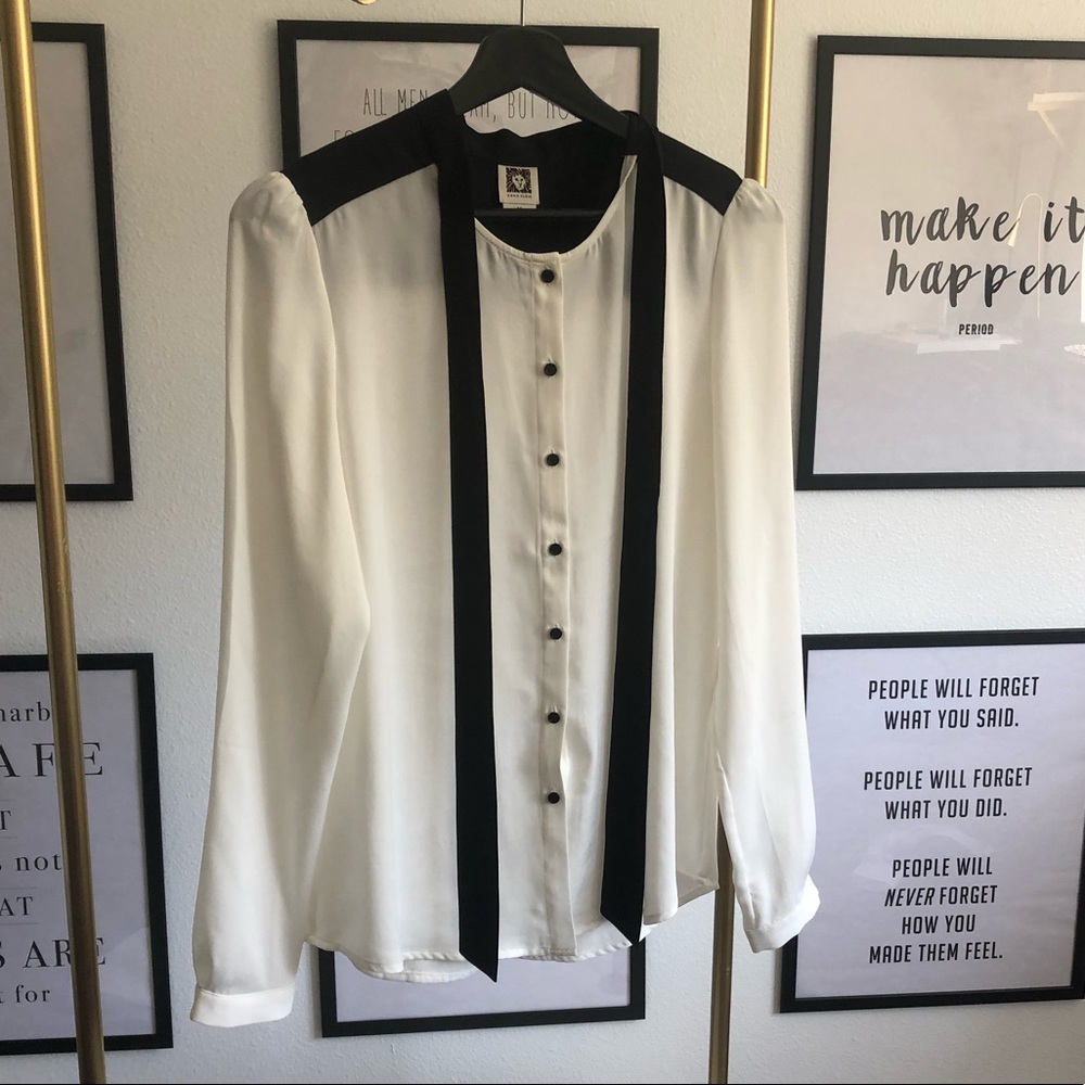 NWOT Black white blouse with black bow tie